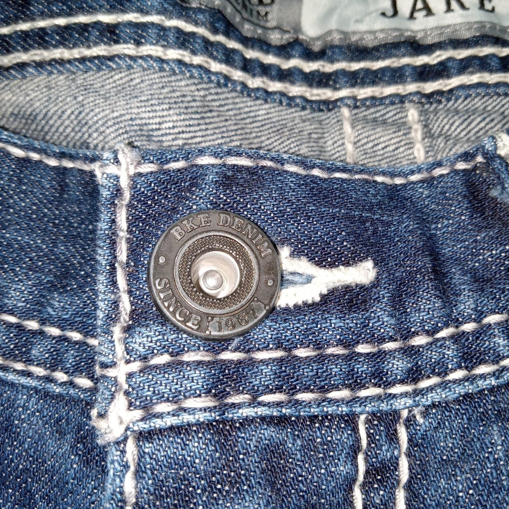 BKE Jake Straight Denim Jeans Men's 34LX33 Blue Distressed - Picture 11 of 15